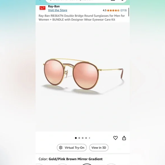 Ray-Ban 51mm Double Bridge- gold / pink mirror Round Sunglasses - Picture 5 of 5